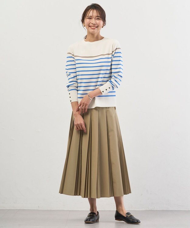 J.PRESS LADIES Rayon Stretch Border ニット オフ×ブルー×モカ系