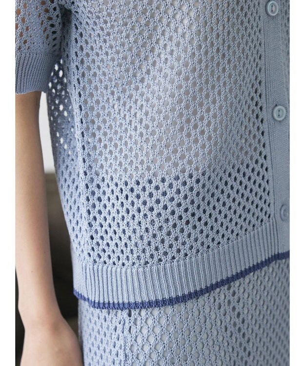 CRAFT STANDARD BOUTIQUE 配色メッシュニットカーディガン Grayish Blue
