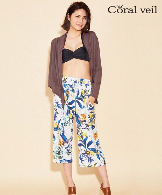 San-ai Resort（三愛水着楽園） Solid ショート丈羽織【Coral veil】 ブラウン