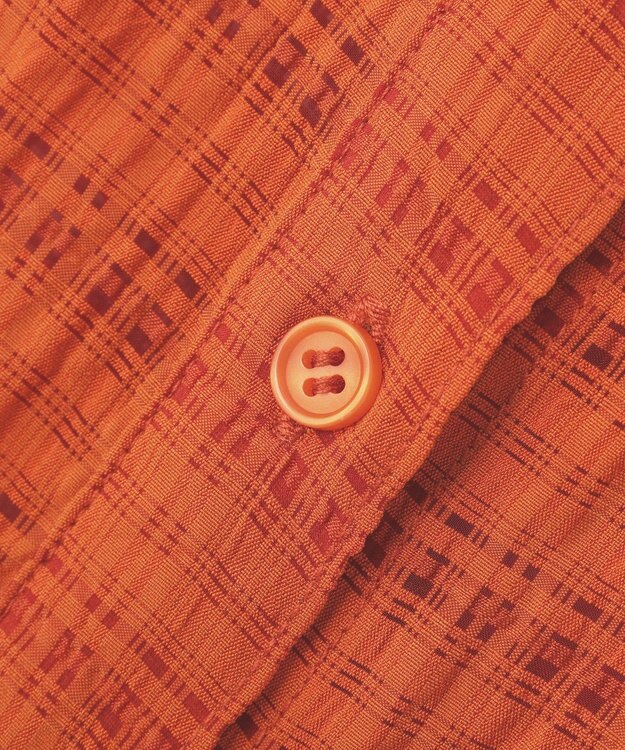 Green Parks シアーチェック７分袖シャツ Orange