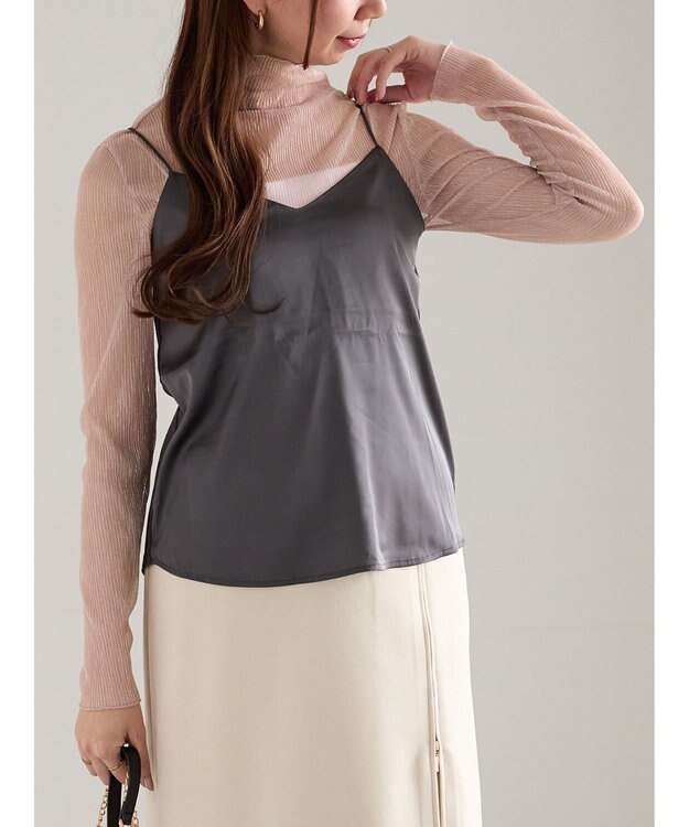 Te chichi 前後2WAYサテン&スムースキャミソール チャコールグレー