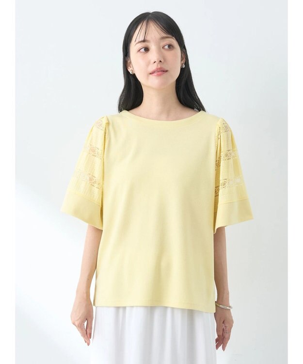 earth music&ecology フレア袖レースプルオーバー Light Yellow