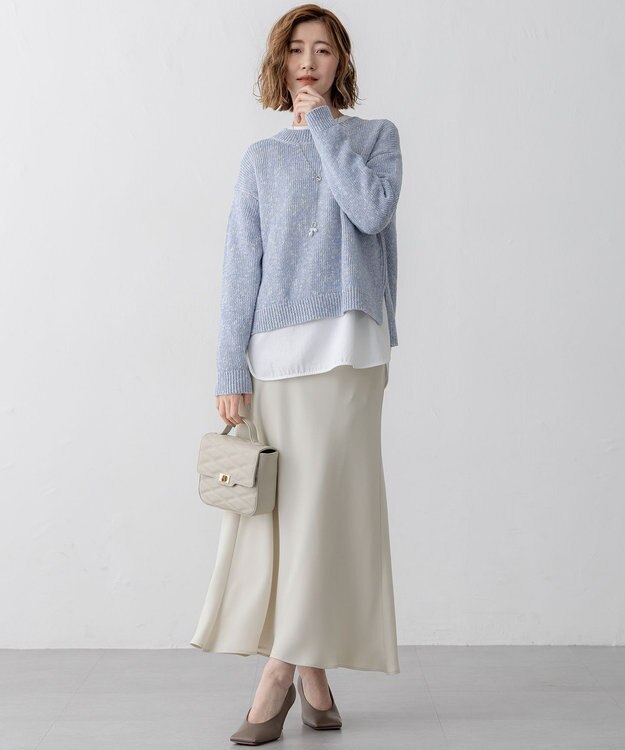 23区 【洗える】コットンルレックスリリー カラーニット スカイブルーミックス