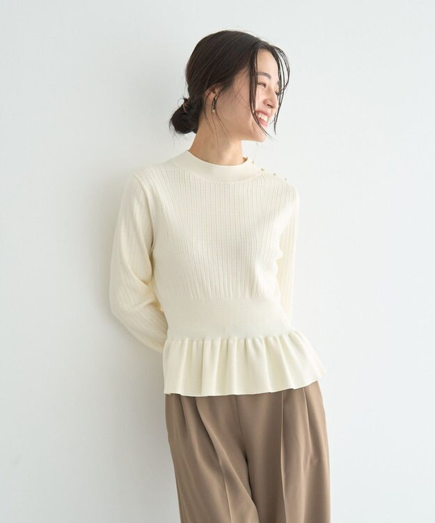 YECCA VECCA 金釦ペプラムニット Ivory