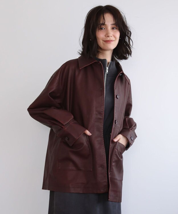 Green Parks ・ＥＬＥＮＣＡＲＥ　ＤＵＥ　フェイクレザーカバーオール Bordeaux