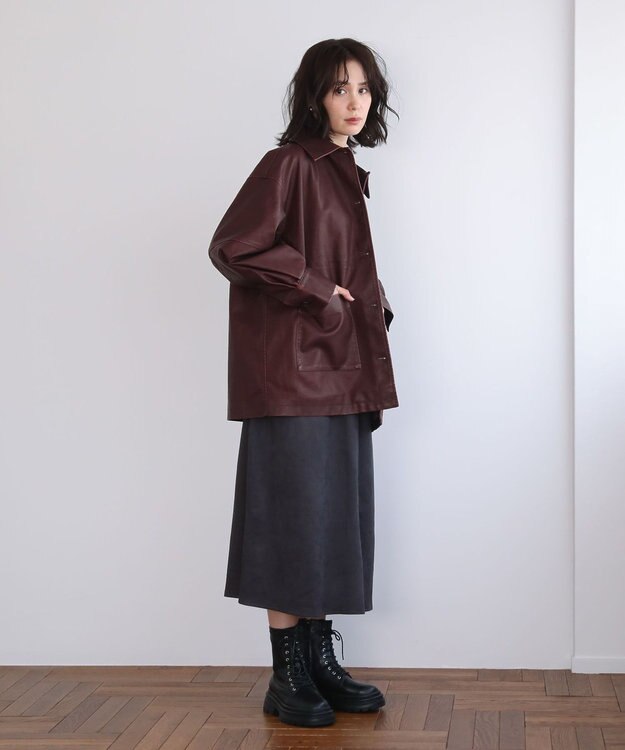 Green Parks ・ＥＬＥＮＣＡＲＥ　ＤＵＥ　フェイクレザーカバーオール Bordeaux