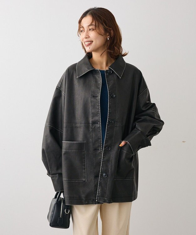 Green Parks ・ＥＬＥＮＣＡＲＥ　ＤＵＥ　フェイクレザーカバーオール Black