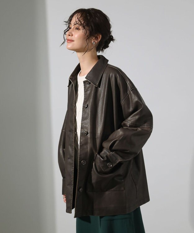 Green Parks ・ＥＬＥＮＣＡＲＥ　ＤＵＥ　フェイクレザーカバーオール Brown