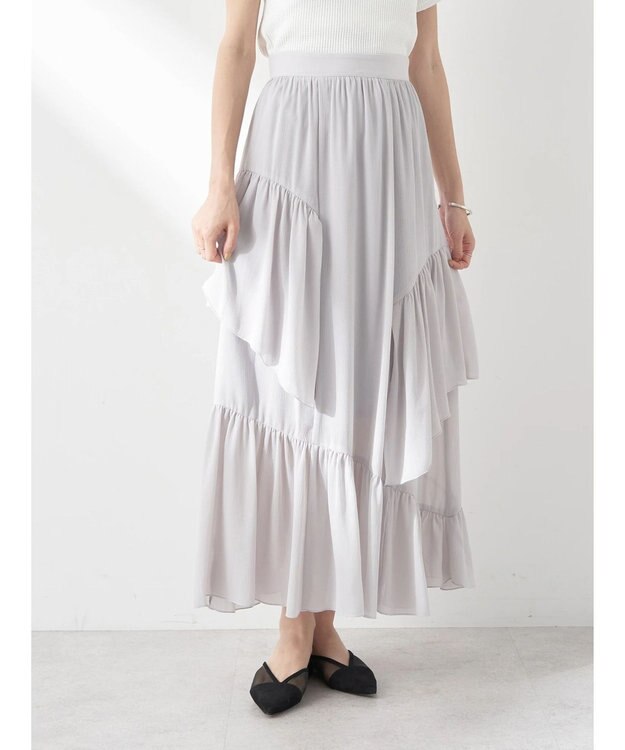 earth music&ecology シアー楊柳アシメティアードスカート Light Gray