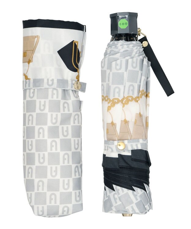 MOONBAT FURLA 折りたたみ傘 チャーム＆ロゴプリント UV 耐風 日本製 グレー