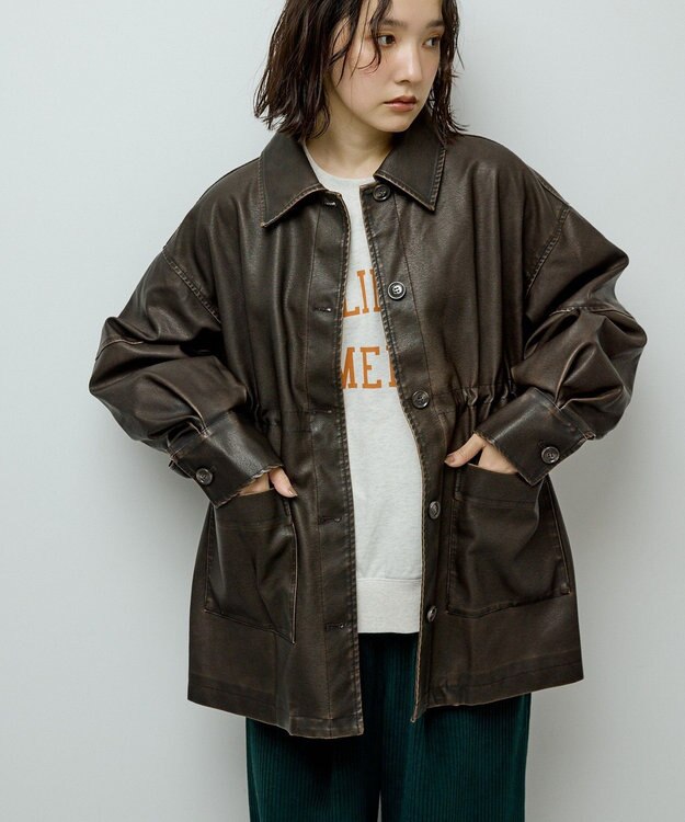 Green Parks ・ＥＬＥＮＣＡＲＥ　ＤＵＥ　フェイクレザーカバーオール Brown