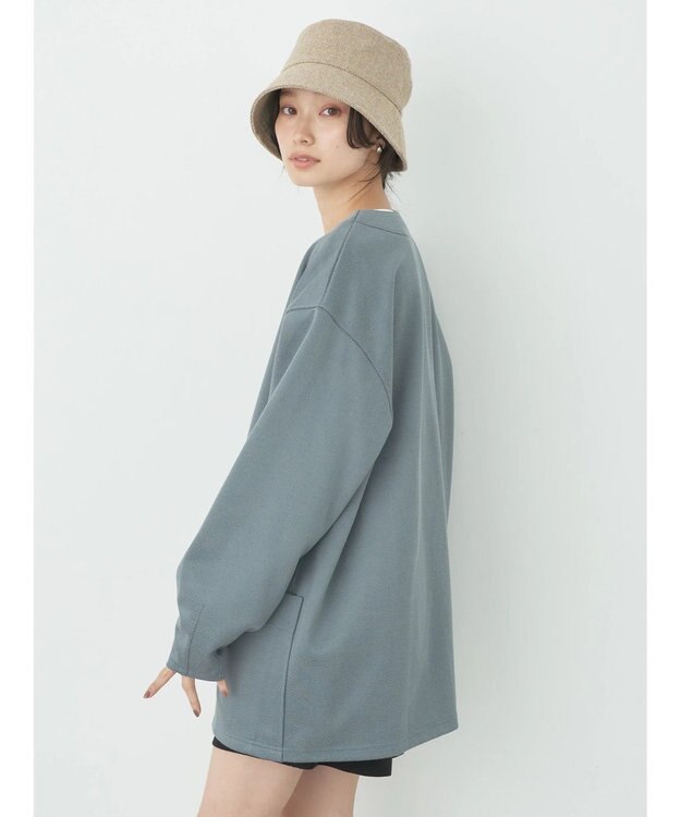 earth music&ecology ヘリンボーン調Ｖネックカーディガン Blue Gray