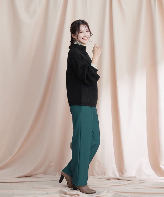 Tiaclasse 【日本製・洗える】すふれ起毛ワイドパンツ グリーン