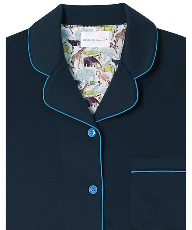 une nana cool 【綿混】ハイゲージダブルエアー 長袖開襟パジャマ MADE WITH LIBERTY FABRIC グレイッシュブルー