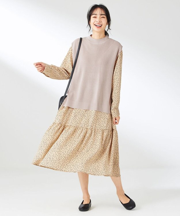 ANY 【セットアイテム】ニットベスト×ワンピース SET ベージュ×ベージュドット
