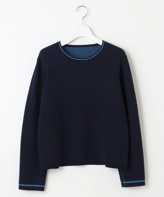 自由区 【WEB限定・マルチウェイ・洗える】ヘリンボーン柄リバーシブルニット セットアップ ネイビー×ブルー柄