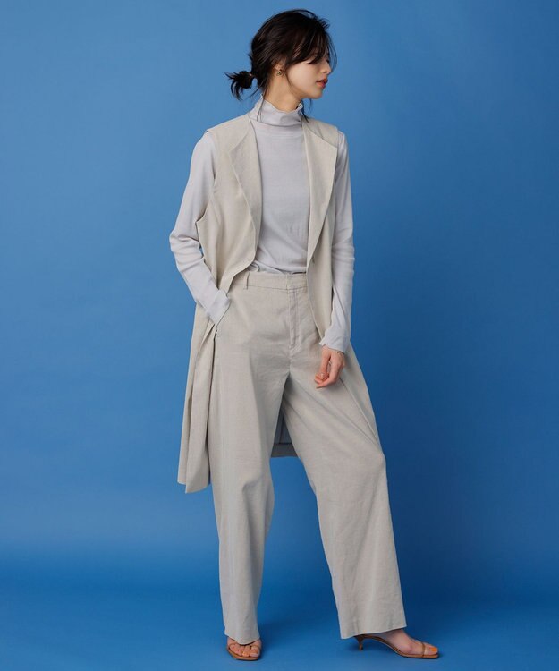 23区 【洗える】リネンレーヨンストレッチ ワイド パンツ ベージュ系