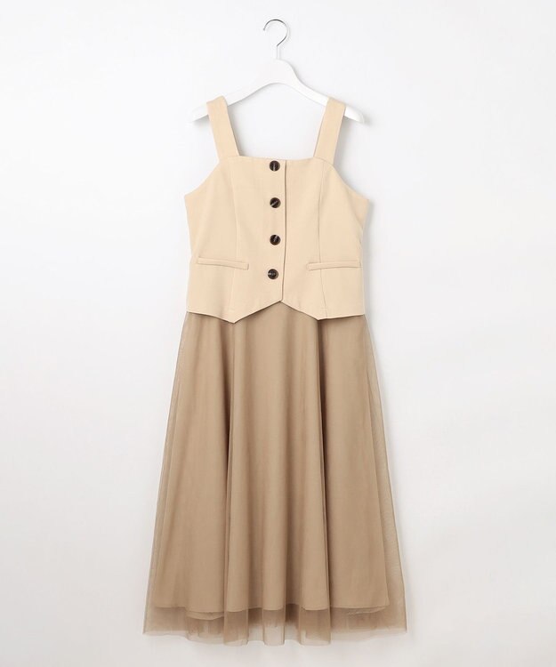 Feroux フレアチュール ジャンパースカート ベージュ系