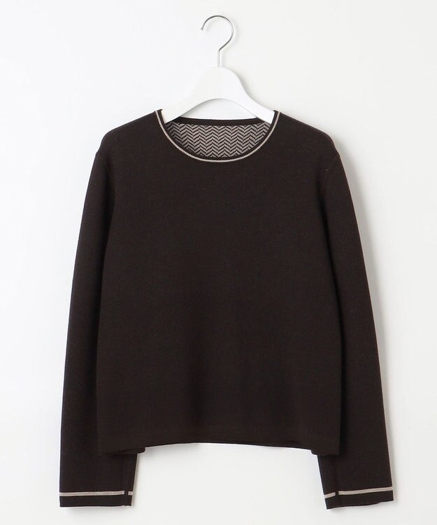 自由区 【WEB限定・マルチウェイ・洗える】ヘリンボーン柄リバーシブルニット セットアップ ブラウン×ベージュ柄