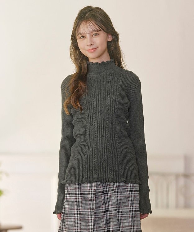 組曲 KIDS 【150-160㎝】フラワードット リブニット チャコールグレー