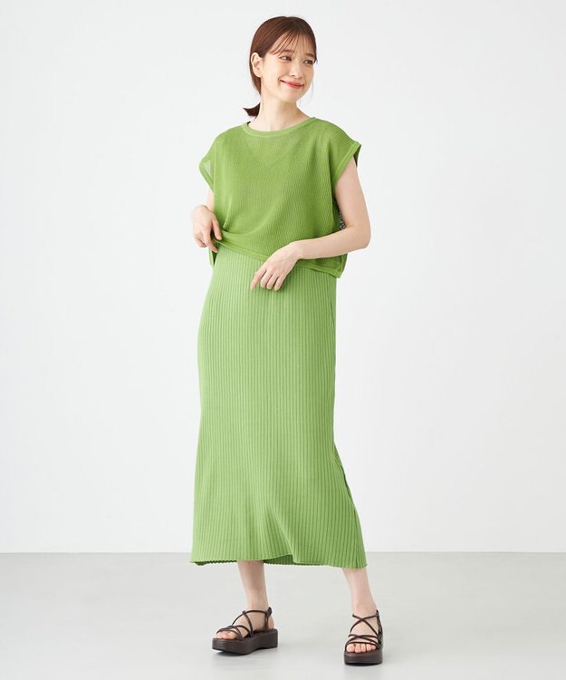 SHARE PARK LADIES 【セットアイテム】レーヨンナイロンニットワンピース グリーン系