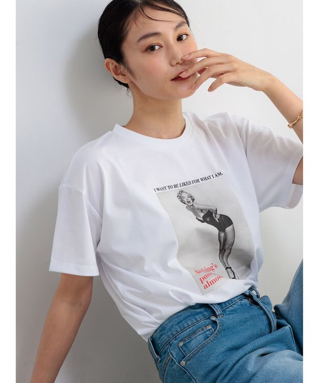 Te chichi マリリンモンローモノクロフォトTシャツ オフホワイト