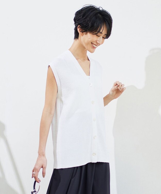 ICB 【洗える】 リネンブレンドシャイン ベスト オフホワイト系