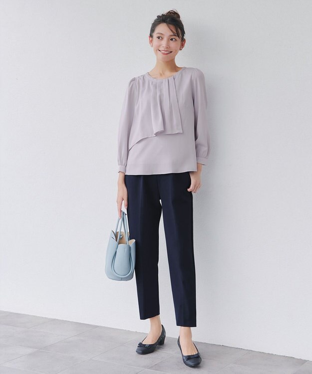 Tiaclasse 【ストレッチジョーゼット】スリットテーパードパンツ ネイビー