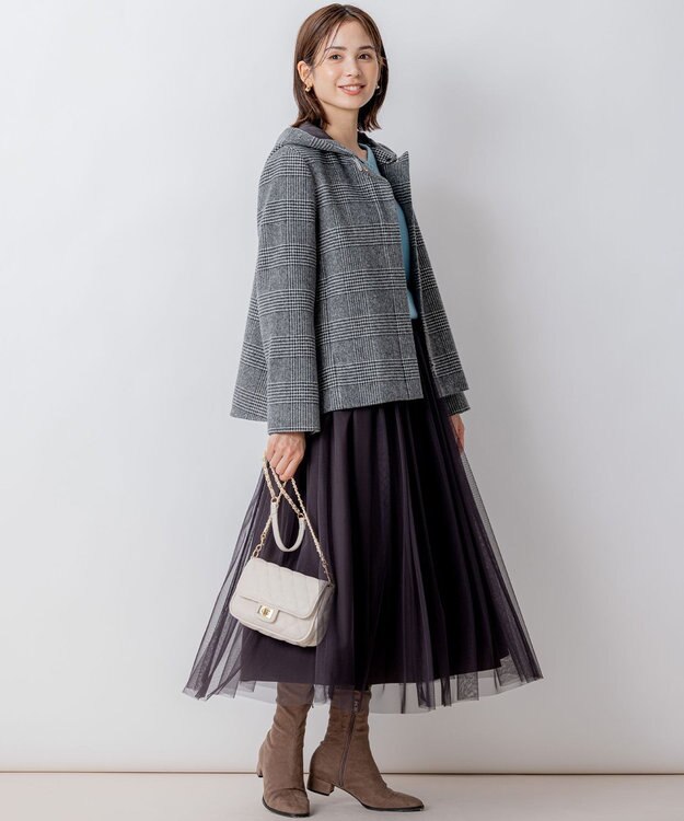 組曲 2WAYショートビーバー フーテッドコート ブラック系3