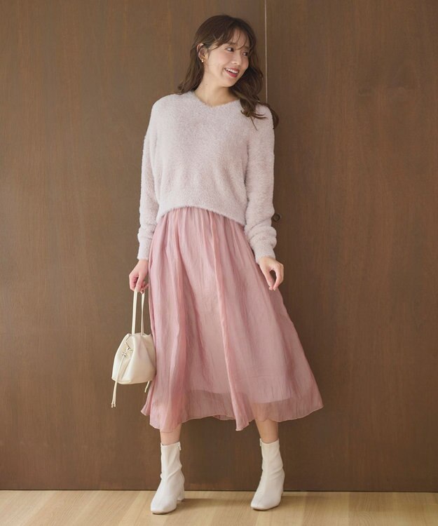 Feroux 【洗える】ニット×フレアスカート セットアップ ピンク系