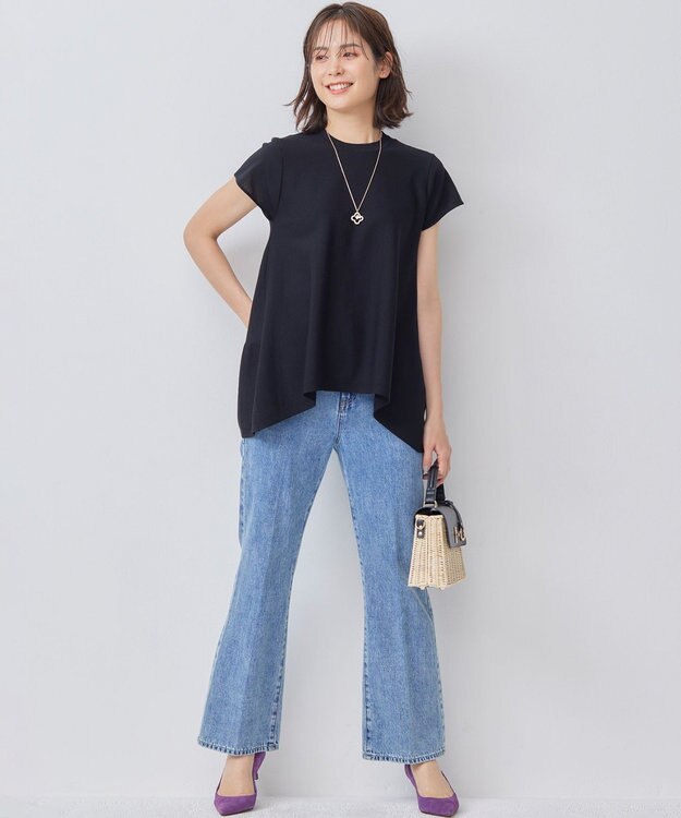 組曲 【WEB限定カラーあり】バックフレアニットTシャツ ブラック系