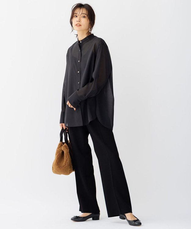 23区 トリアセダブルクロス ワイドストレート パンツ ブラック系