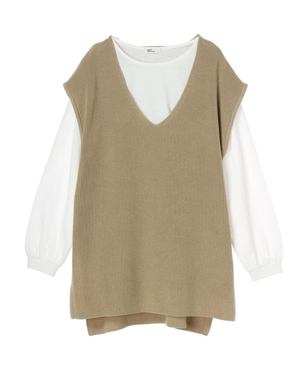 CRAFT STANDARD BOUTIQUE 【２点セット】片畦ニットベスト＋ロンＴＥＥ Beige