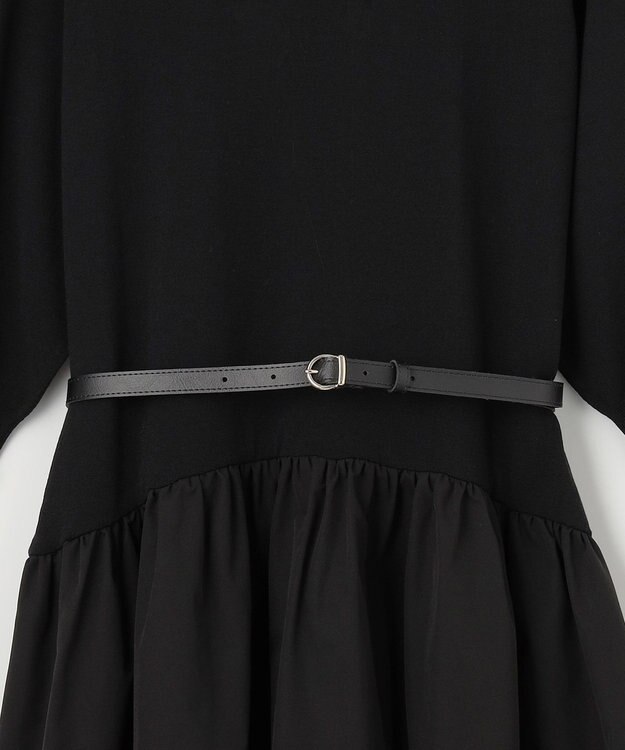 組曲 襟付きドッキング ニットワンピース ブラック系