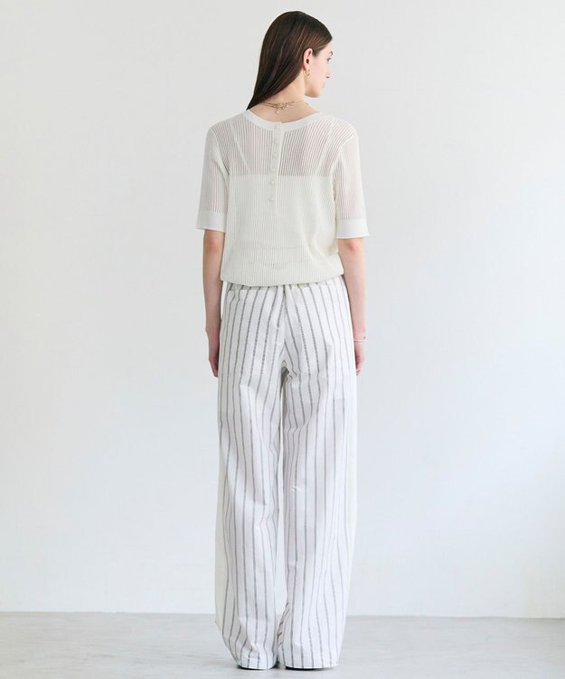 BEIGE， QUARTZ / 側章コンビ ストライプパンツ Ecru St.