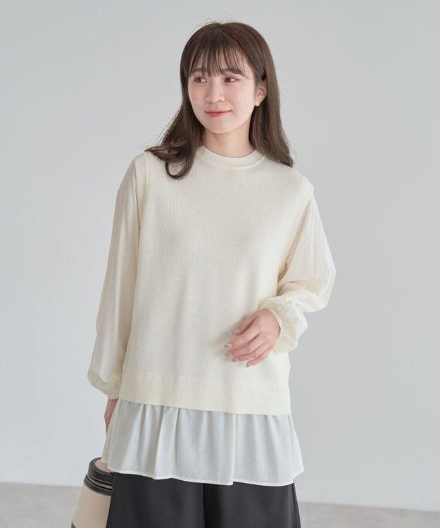 Green Parks 布帛ドッキングニットチュニック Ecru