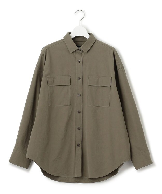23区 S 【洗える】ミリタリーコットンギャバ シャツ カーキ系