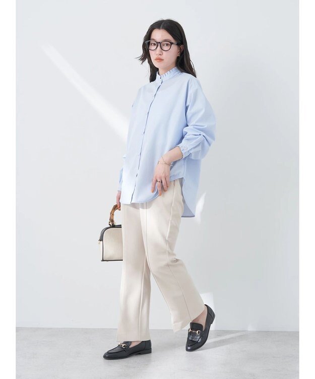 earth music&ecology Ｔ／Ｃ　スタンドフリルブラウス Stripe