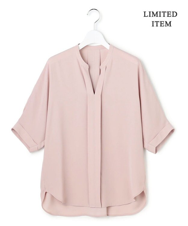 ICB L 【先行予約・WEB限定】BackSatinAmunzen 5分袖キーネックブラウス ヘイズピンク