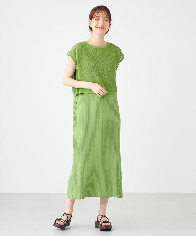 SHARE PARK LADIES 【セットアイテム】レーヨンナイロンニットワンピース グリーン系