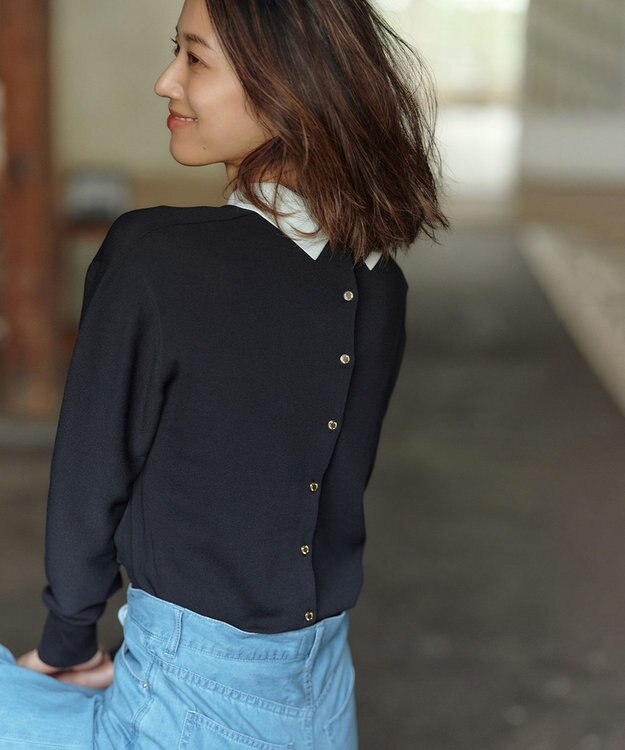 23区 【WEB限定】コットンポリエステル 襟デザイン ニット ブラック系