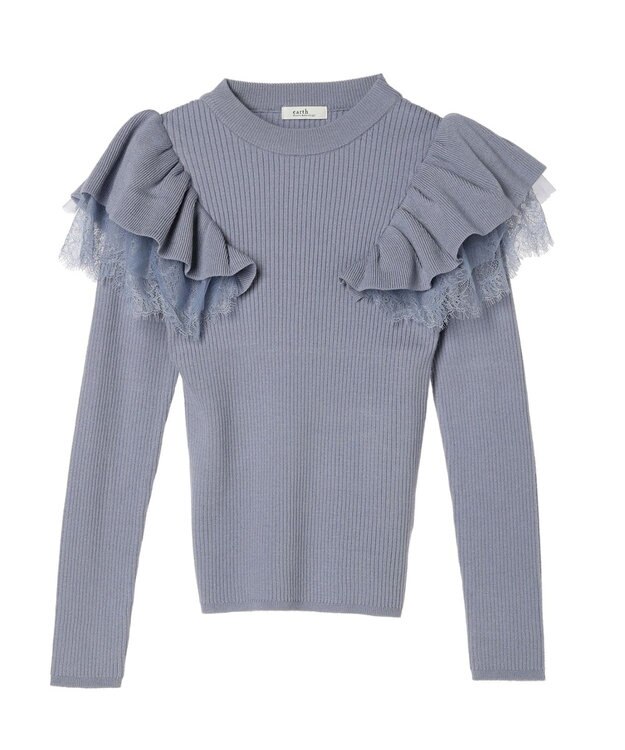 earth music&ecology ショルダーチュールレースプルオーバー Blue