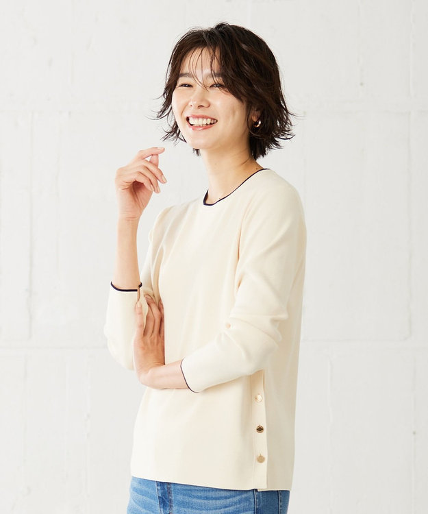 J.PRESS LADIES 【洗える】 レーヨンストレッチフルニードル ニット アイボリー系