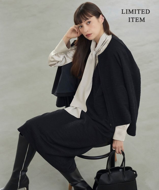 ICB 【WEB限定・洗える】 ツイードインレイ ブルゾン ブラック系