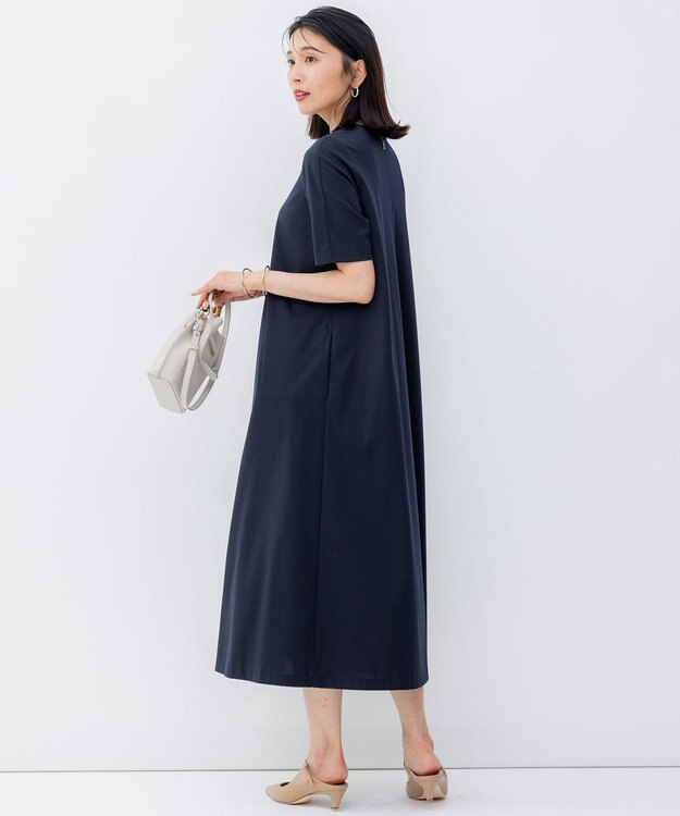 23区 S 【洗える】ストレッチポンチ Aライン ワンピース ネイビー系