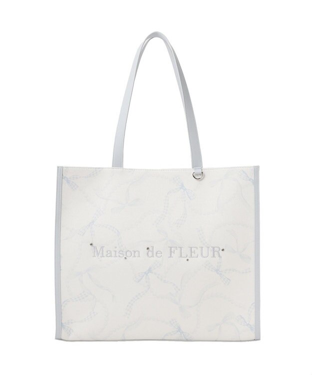 Maison de FLEUR リボンパールプリントマルチポケットトートバッグ Blue