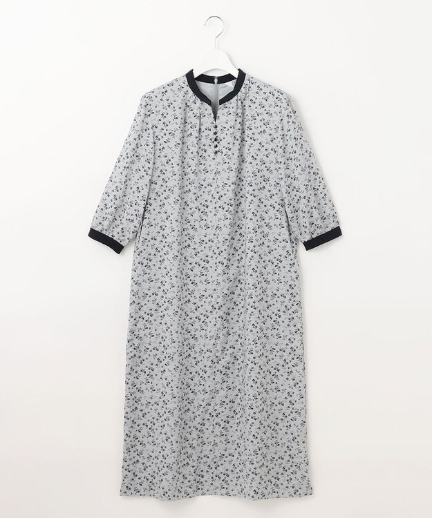 J.PRESS LADIES 【洗える】 スパンローンフラワー バンドカラー ワンピース サックスブルー系5