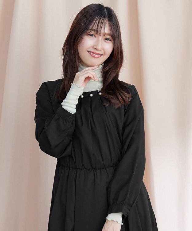 Tiaclasse 【洗える】タックパールワンピース ブラック