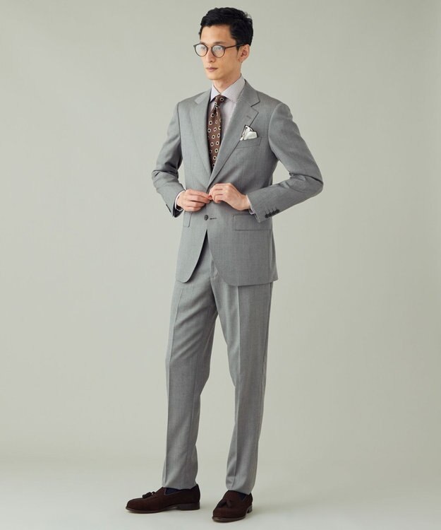 GOTAIRIKU 【御幸毛織】ニュージーランドメリノSuper120'sツイル スーツ グレー系1