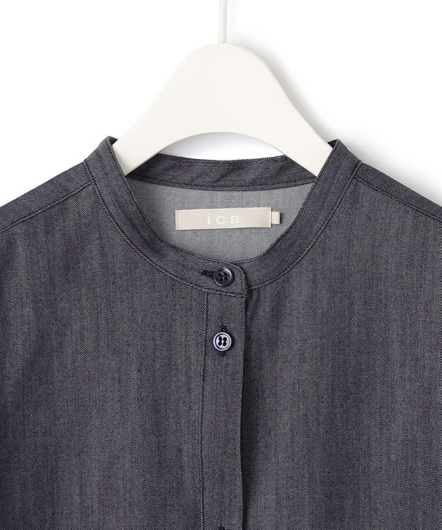 ICB 【洗える】リアクティブソフトデニム バンドカラーシャツ インディゴ系